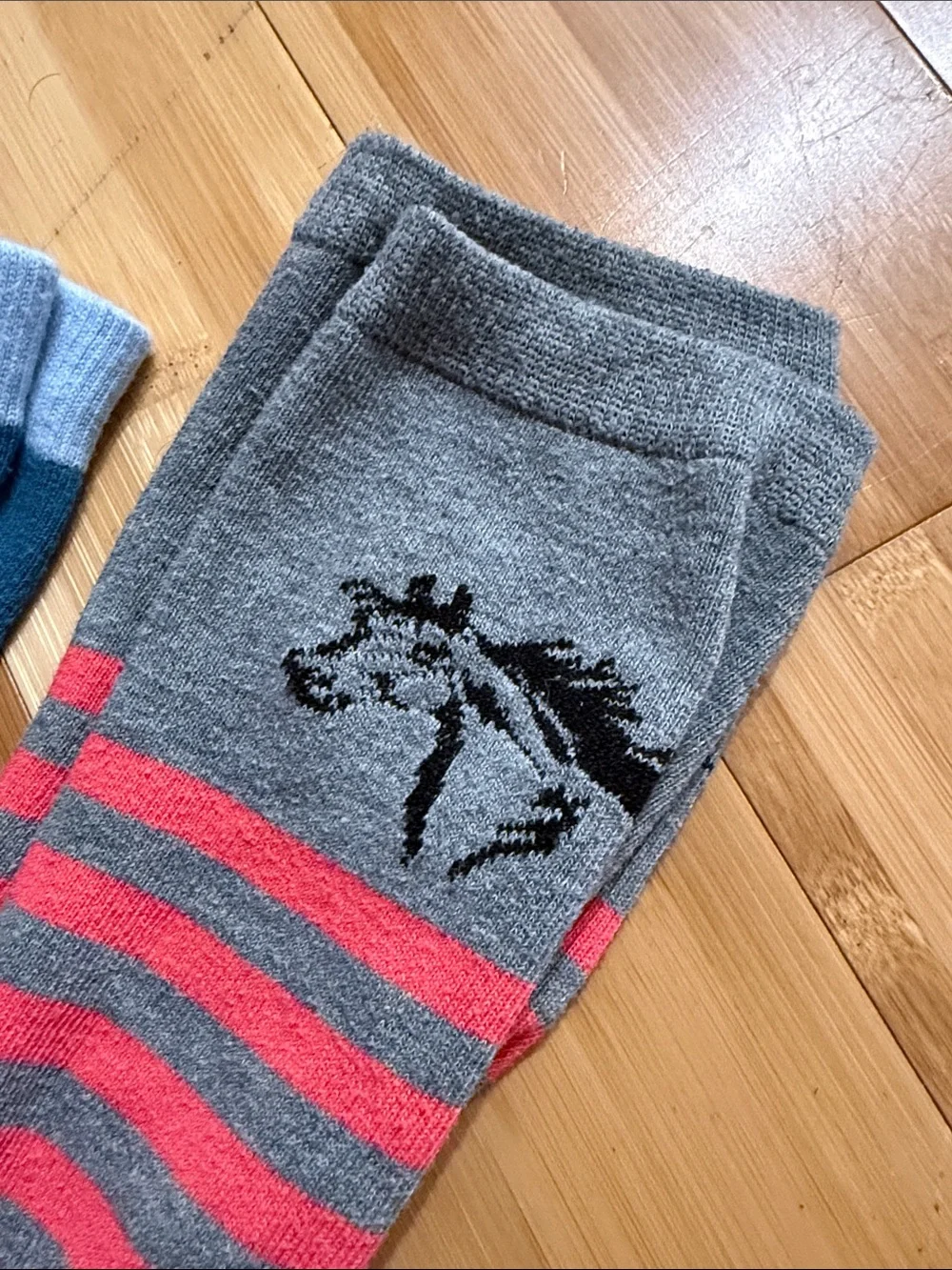 Horse Pattern Crew Socks - Blue, Teal & Gray/Pink